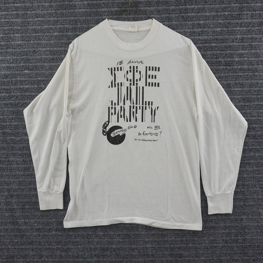 Vintage 80s Quaker Knit Sigma Phi Epsilon T-Shirt Men Large White Long Sleeve